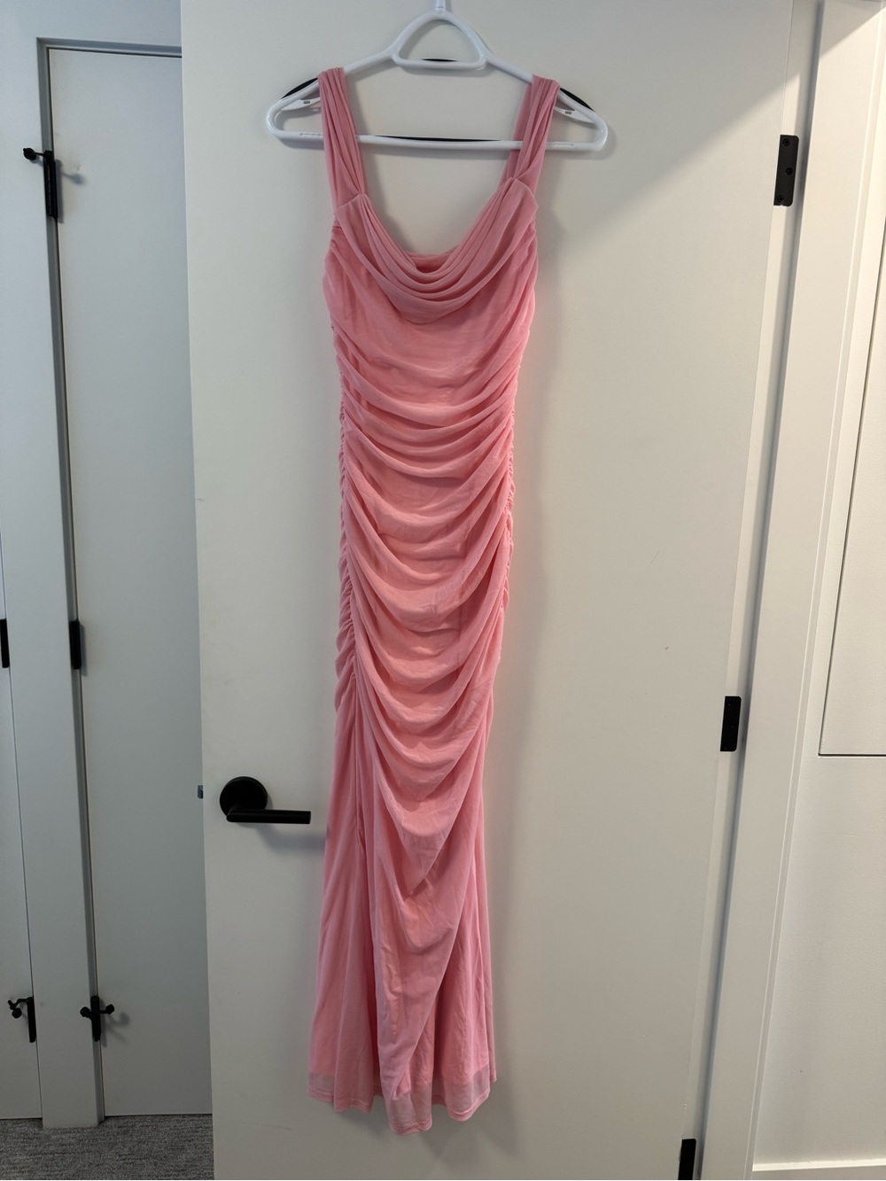 Pink Ruched Cowl Neck Women's Dress